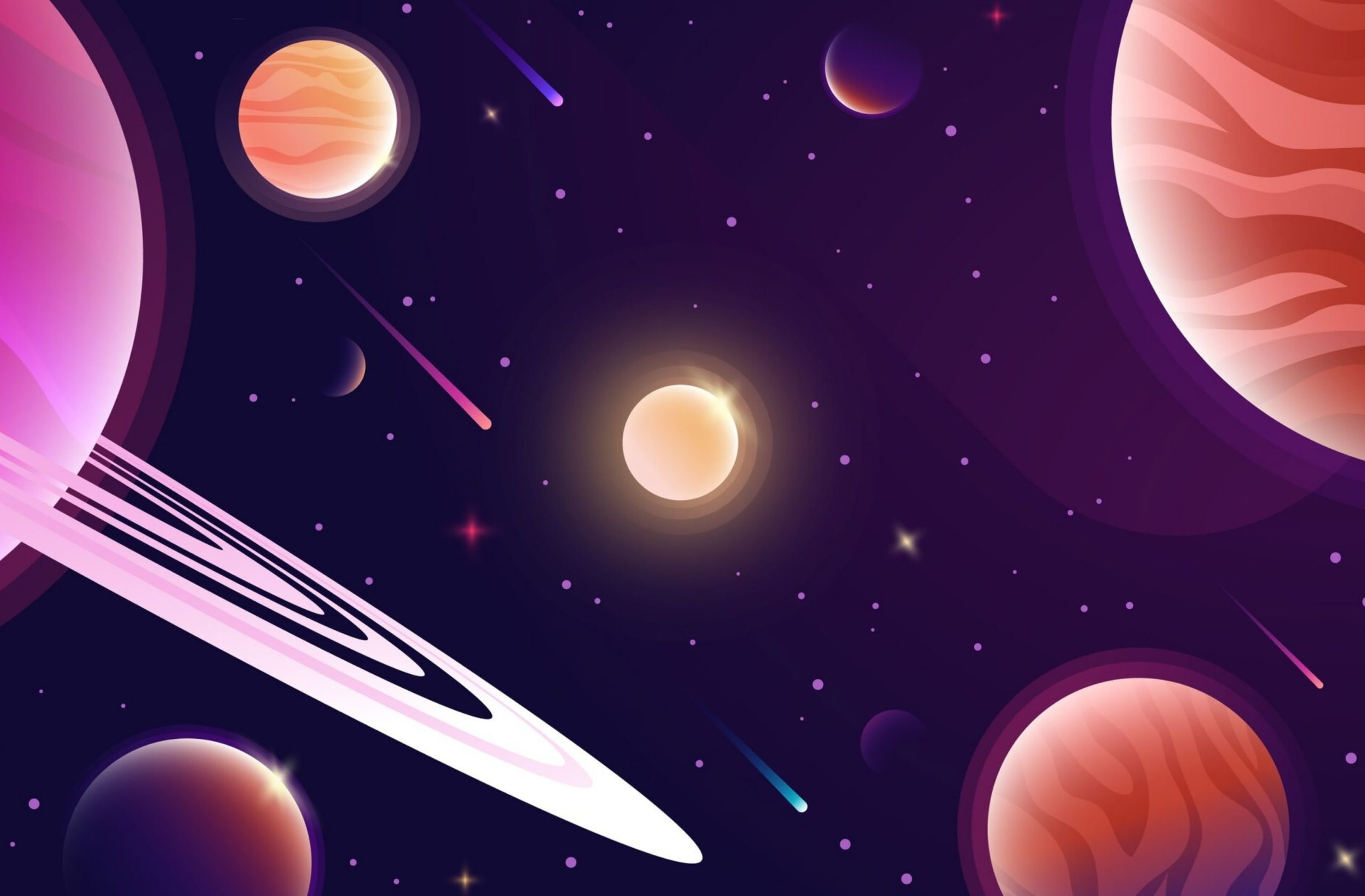 Colorful space background with planets